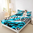 thumbnail image 4 of Homewish Chic Zebra Leopard Print Queen Sheet Sets, Blue Wateroclor Art Flat Sheet, Modern Fashion Abstract Queen Fitted Sheet, Breathable Home Decor, 4-Piece, 4 of 7