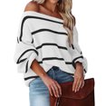 thumbnail image 3 of Camisa de rayas, blusa para mujer, jersey con mangas abullonadas, jersey con hombros descubiertos, experiencia incomparable, 3 of 6