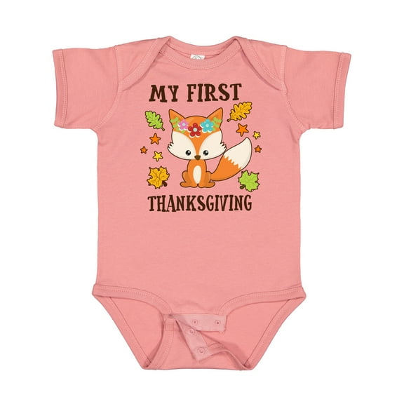 Inktastic My First Thanksgiving with Fall Fox and Leaves Boys or Girls Baby Bodysuit