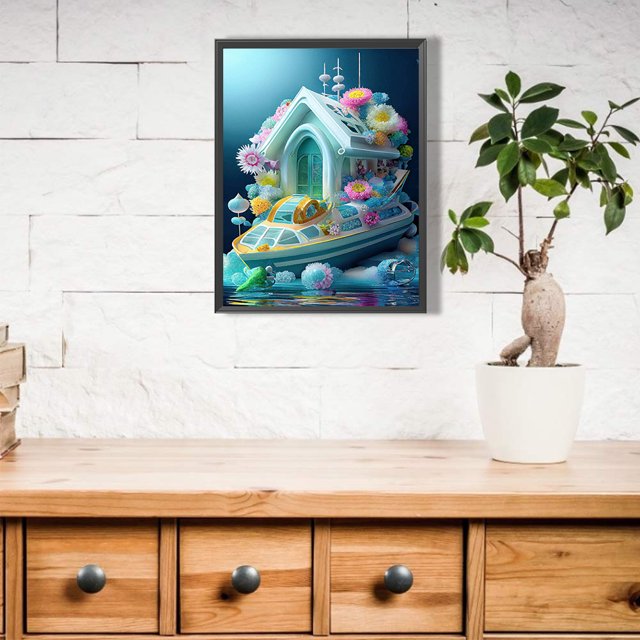 Cuadros Decorativos 5D bricolaje taladro redondo completo diamante pintura flor barco Kit arte decoración del hogar (A2789) Wdftyju embutido en tela