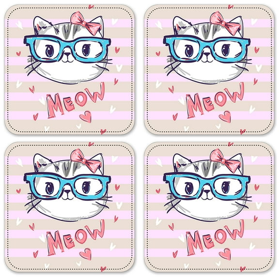 Vinyl Drink Coasters - Set of 4 - Cat Meow