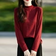 thumbnail image 4 of YueHuiYing Fashion Women's Casual Semi High Neck Solid Color Loose Base Knitted Autumn Winter Sweater, 4 of 5
