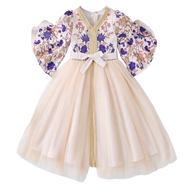 Vestido largo estilo étnico para niñas de talla mediana y grande.