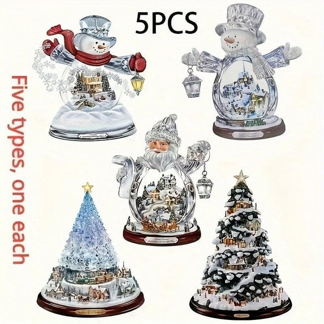 Bradford exchange Thomas Kinkade Santa Claus Tabletop Crystal Figurine for Christmas 5PCS