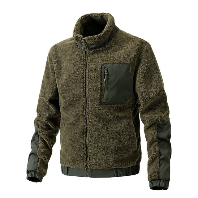 Mens Plain Fleece Jacket Full Zip-Up Pocket Work Outdoor Warm Stand Collar Coat