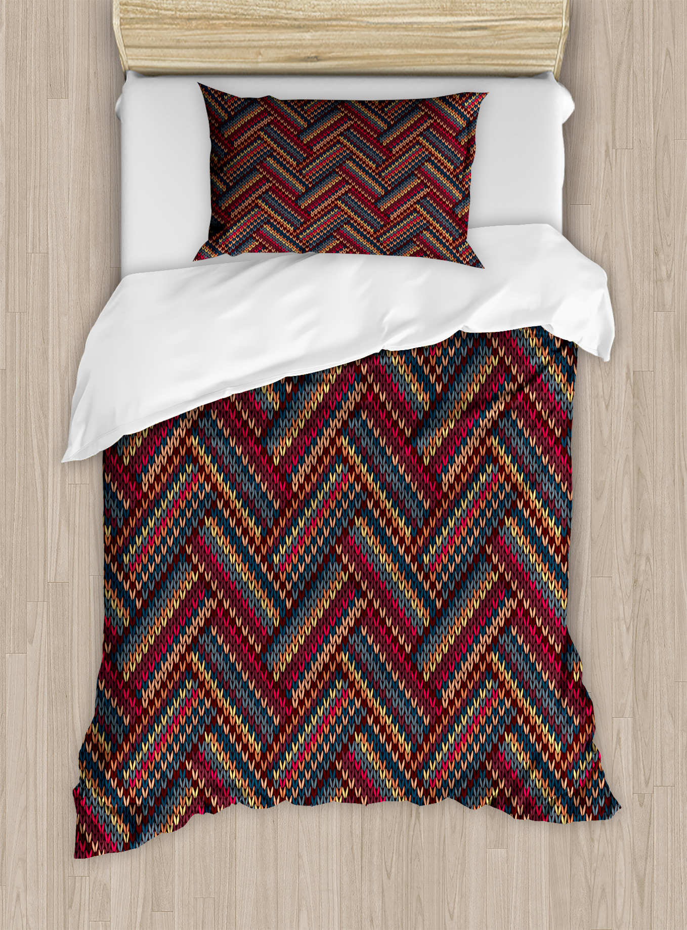 Red and Brown Duvet Cover Set, Classical Knitting Pattern Image