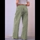 thumbnail image 4 of Pantalones de Rayas con Cordón para Mujer, Holgados, de Pierna y Cintura Baja, Cómodos y con Bolsillos Verde S, 4 of 8