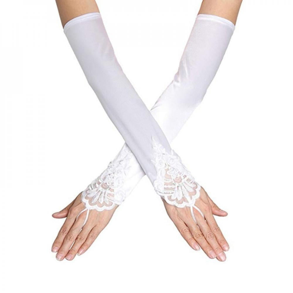 Satin Gloves for Wedding Bridal 1920s Long Lace Gloves Flapper Gloves Elbow Length Gloves Wedding Bride Fancy Dress Lace Opera Gloves for Christmas Long black Elbow Fingerless Lace Gloves