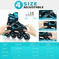 thumbnail image 4 of SubSun Kids Boys Inline Skates Adjustable Blades Skate Light up Wheels Teal Size L, 4 of 6