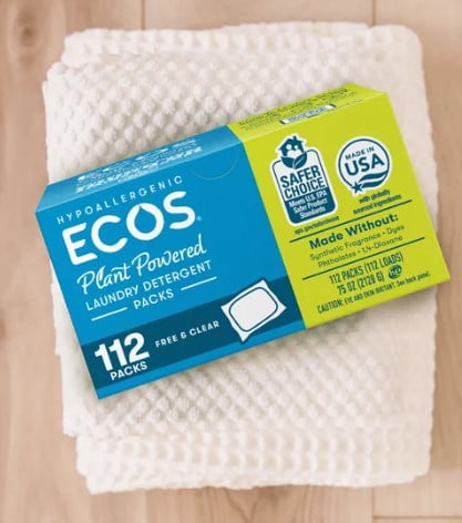ECOS Laundry Detergent Packs, Free & Clear, 112-count