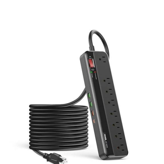 axGear 8 Port Power Bar Surge Protector Power Strip w/ 3 USB /USB-C Port Overload Protection Outlets 6.5 Feet Power Cord