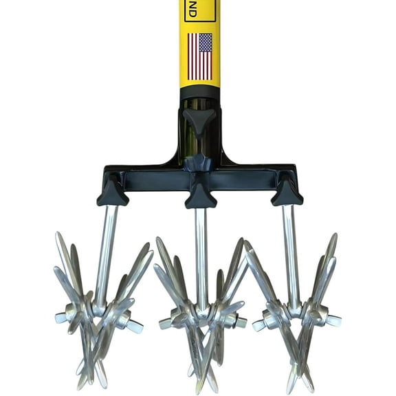Rotary Cultivator Tool - 60” Extra Long Handle - Aluminum Tines - Light Duty - for Softer Soils and Lawns - Also Great for Raised Bed Cultivating