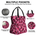 thumbnail image 3 of Black and Pink Leopard Print Drawstring Insulated Lunch Bag for Women, Stain-Resistant Large Lunch Tote with Multi-Pockets for Work Office, 3 of 6