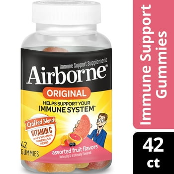 Airborne Assorted Fruit Flavored Gummies, 42 count - 750mg of  C and Minerals & s Immune Support (Packaging May Vary)