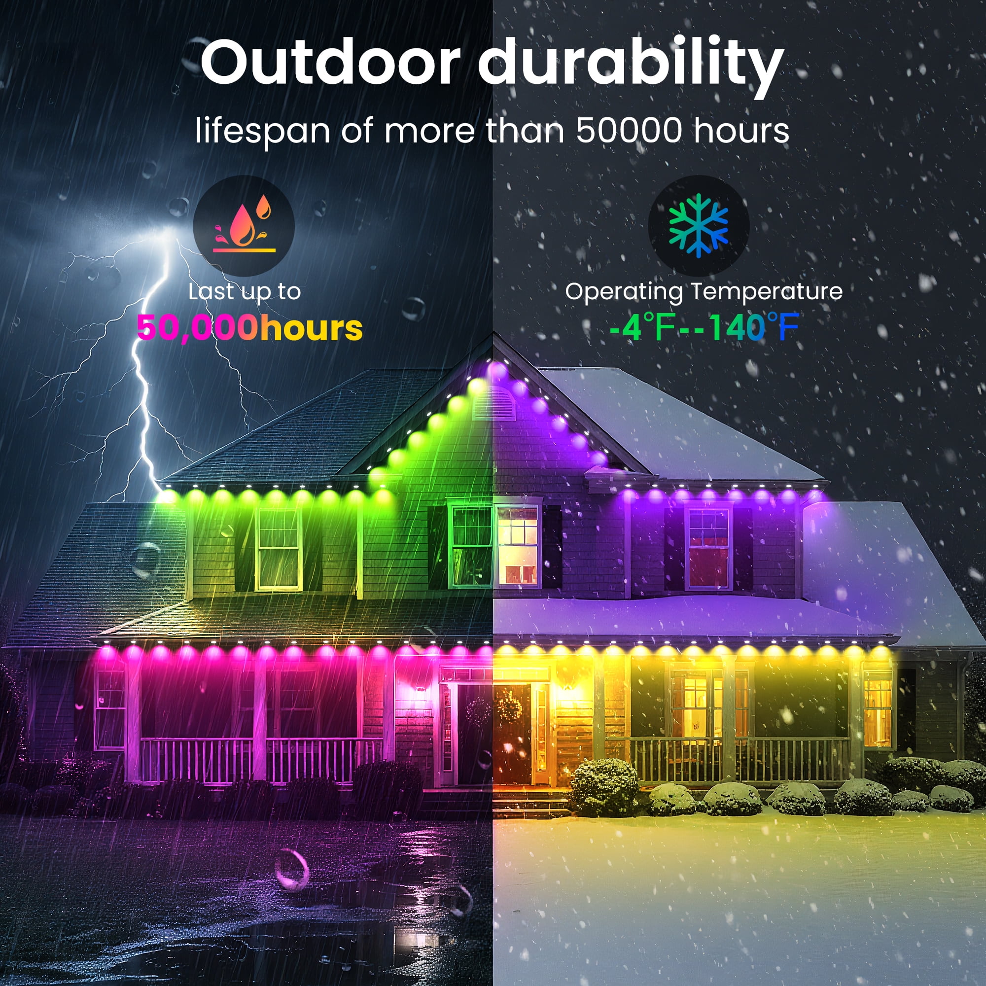 DAYBETTER Permanent Outdoor Lights, 200FT Multicolor LED Eaves Lights, Waterproof Eternity Lighting for Christmas Halloween Holiday Daily Decorations, APP/Remote Control