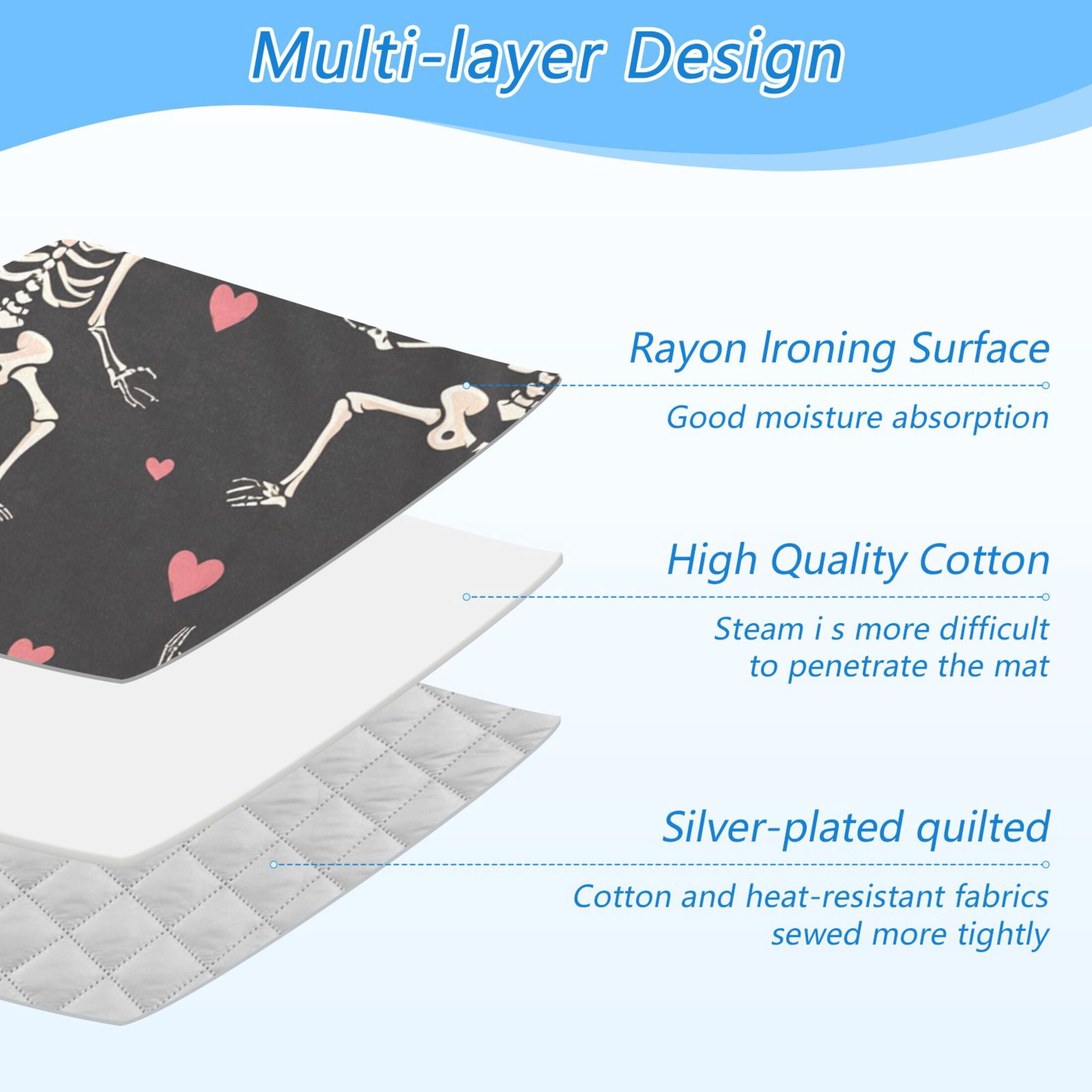 Skeleton and Cute Hearts Ironing Mat Blanket Portable Travel Ironing Pad Heat Resistant Pad 47.2" x 27.6”