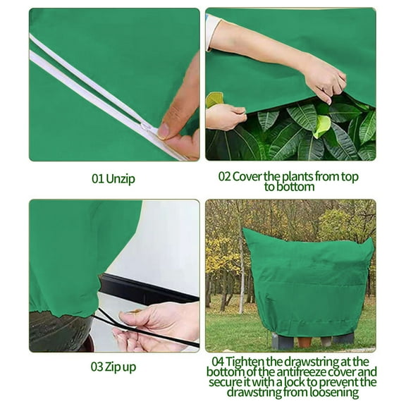Bgliely Green Plant Cover for Winter Freezing Protection, 47.2x70.8 Inches with Zippers and Drawstring, Reusable Frost Blanket for Outdoor Plants, Potted Trees, and Shrubs (1 Pack)