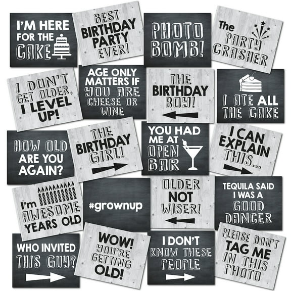 Birthday Photo Booth Props - 20 Designs, 8x10, Double Sided, 30th 40th 50th 60th 70th 80th 90th Birthday Prop Signs