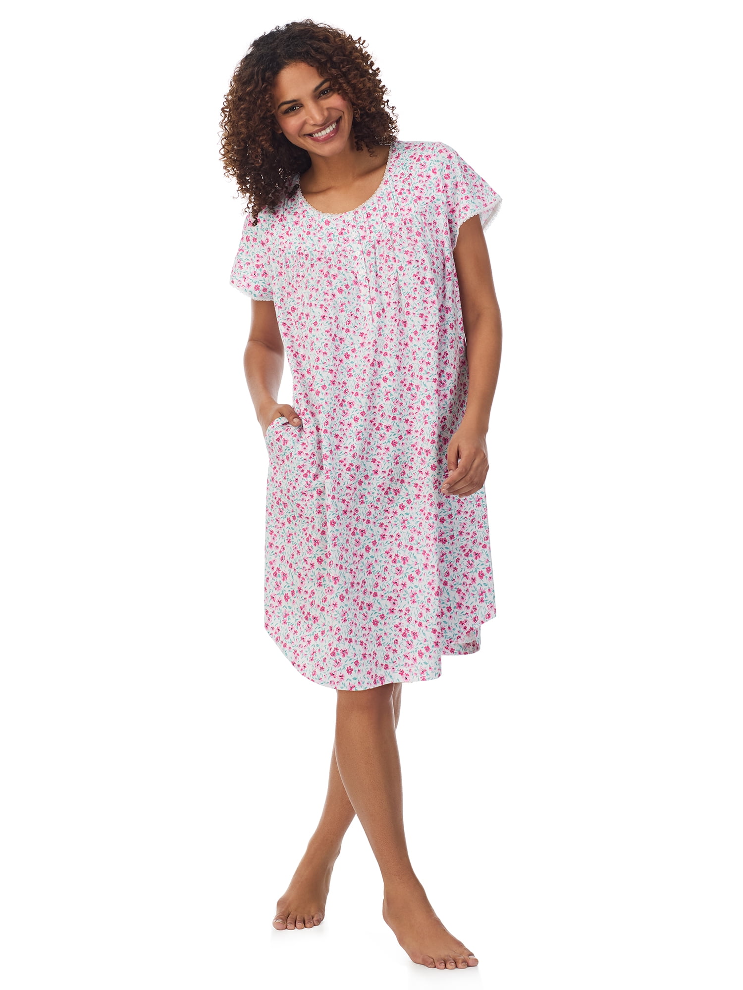 Aria 100% Cotton Short Sleeve Scoop Neck Nightgown with Pockets, Women’s sizes S-5X