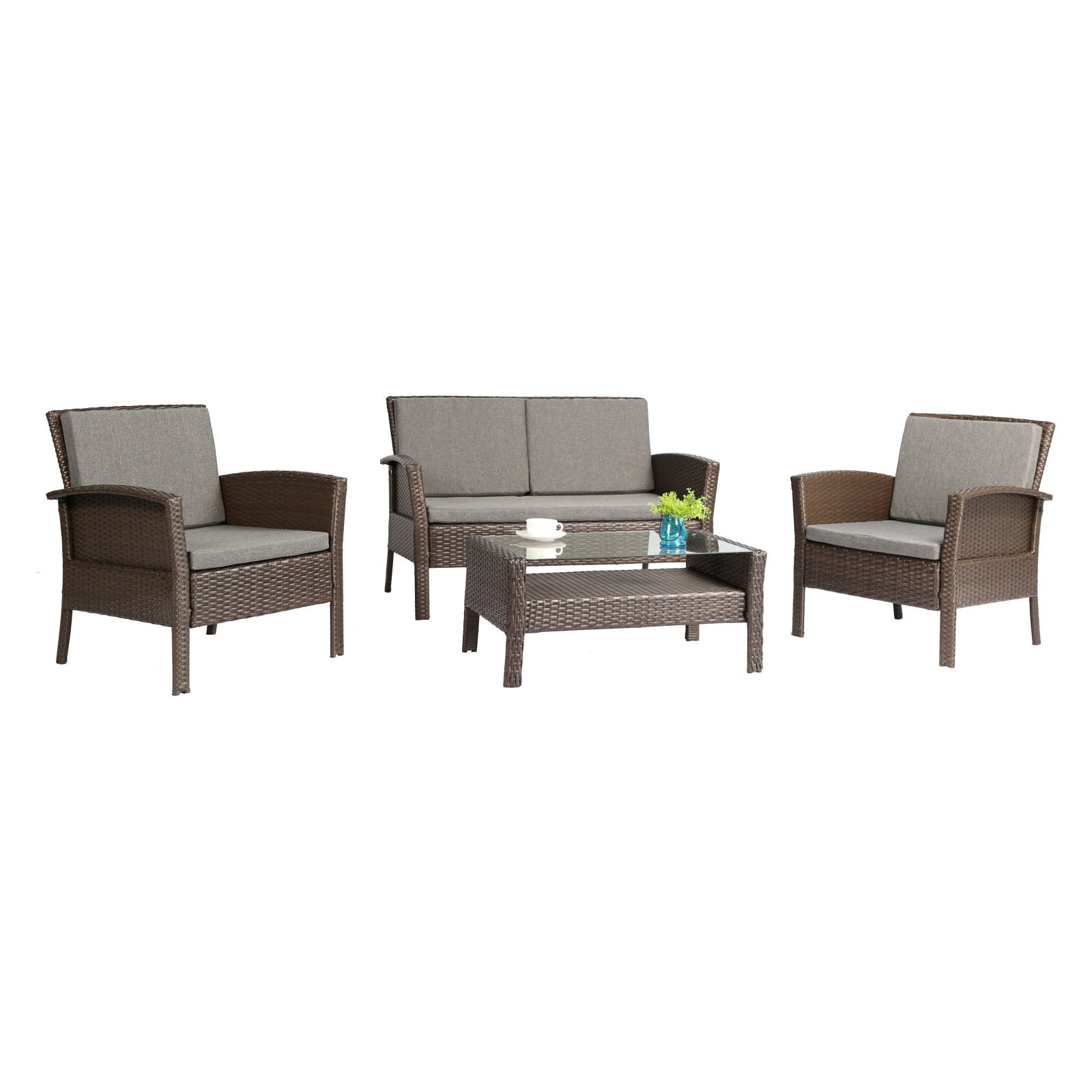 Baner Garden Outdoor Furniture Complete Patio Cushion PE Wicker Rattan Garden Set, Brown,... by