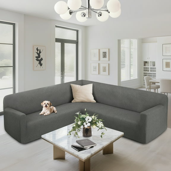 HDCAXKJ Sectional Couch Covers L Shaped Sofa Cover Stretch Jacquard Corner Sofa Covers for Living Room Non Slip Sectional Couch Slipcovers Furniture Protector,Extra Large,Dark Grey