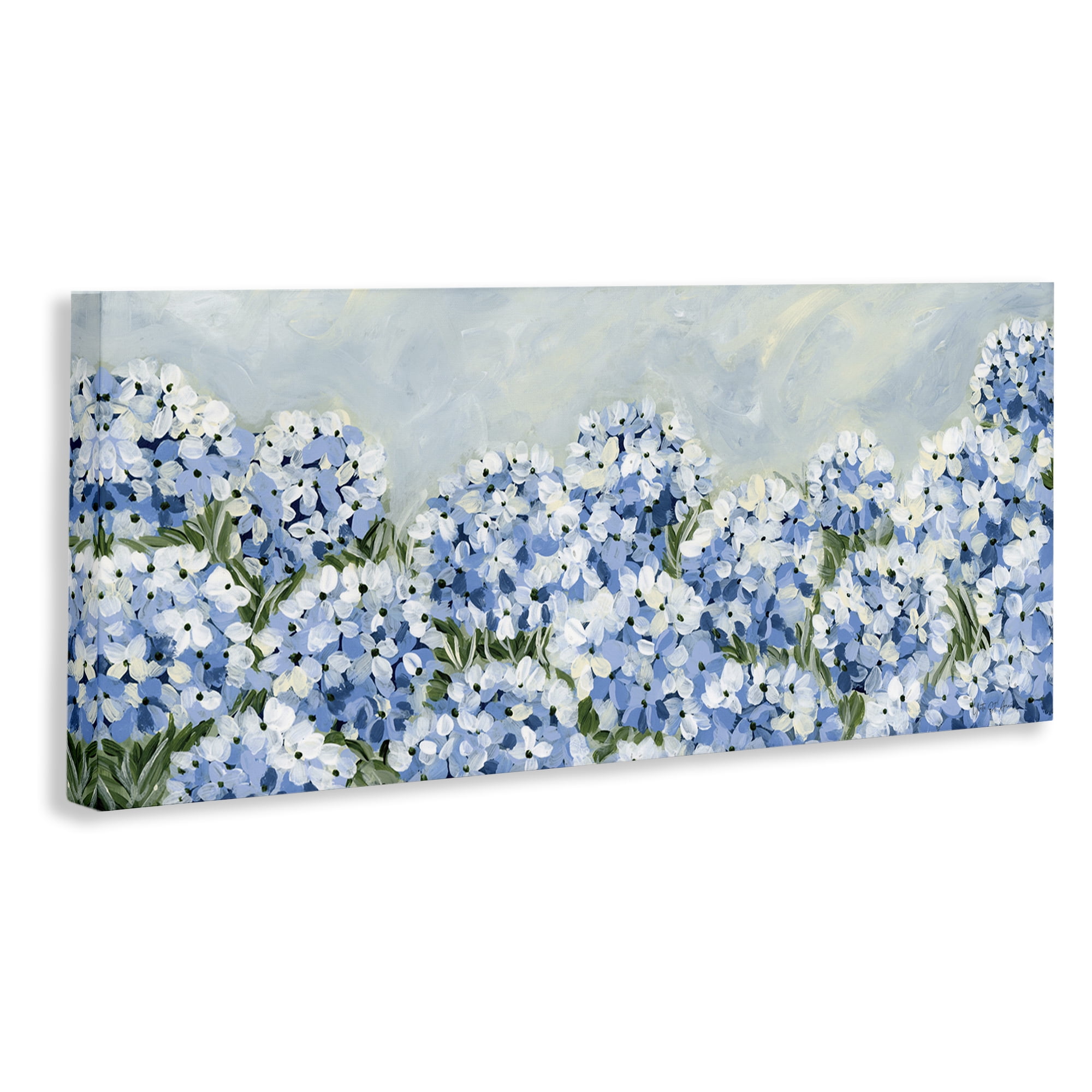 Stupell Industries Blue Hydrangea Meadow Plants & Flowers Painting Wrapped Canvas Art Print Wall Art, 30 x 13