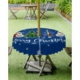thumbnail image 4 of Outdoor Tablecloth with Umbrella Hole & Zipper, Navy Blue Christmas Round Tablecloth 60 Inch, Xmas Tree Winter Snowflake Patio Table Cover Waterproof Table Cloth for Picnic/Party, 4 of 6