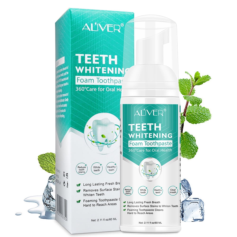 ALIVER Teeth Whitening Foam Toothpaste, Natural Ingredients with Citrus & Mint Essence, Gently Mousse Foaming Toothpaste and Mouthwash for Dental Care 2.11 fl.oz