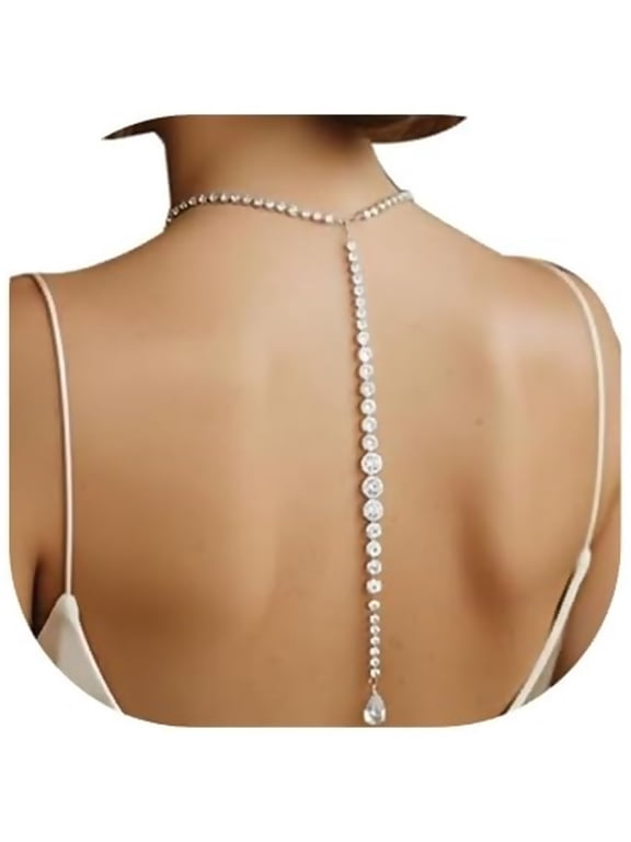 Crystal Back Necklace for Women, Y-Shaped Rhinestone Backdrop Chain,Droplet Pendant Bridal Back Jewelry for Wedding Prom and Backless Gown