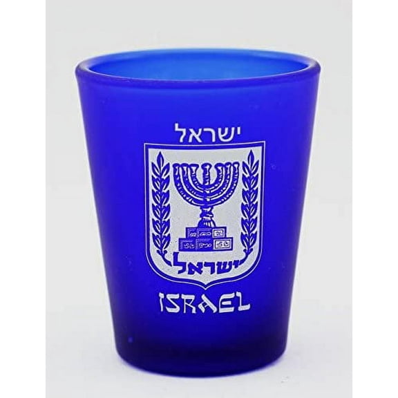 Israel Shield Cobalt Blue Frosted Shot Glass