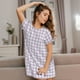 thumbnail image 3 of Fotbe Purple Checkboard Bata de Dormir para Mujer con Estampado, Camisón de Algodón de Manga Corta, Ropa de Dormir Casual, 3 of 6