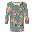 thumbnail image 3 of Ichuanyi Women's Spring Fashion Flowers Printed Mid-length 3/4 Sleeves T-shirt Blouse O-Neck Casual Tunic Tops, 3 of 4