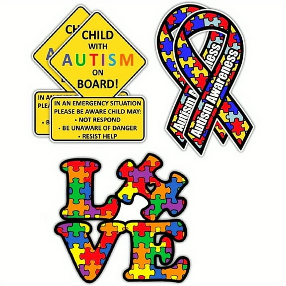 5 Pcs Child with Autism Awareness Car Sticker Set Car Truck Decal Sticker. Alert Responders