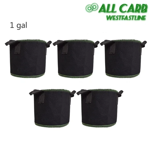 PURELY- 5× 5 Gallon Garden Nursery Nonwoven Plant Growing Bags Fabric Flower Black Green