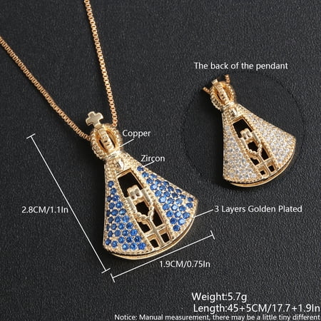 Leander Religious Necklace, 18K Gold-Plated Copper Double-Sided Madonna Pendant Necklace for Women