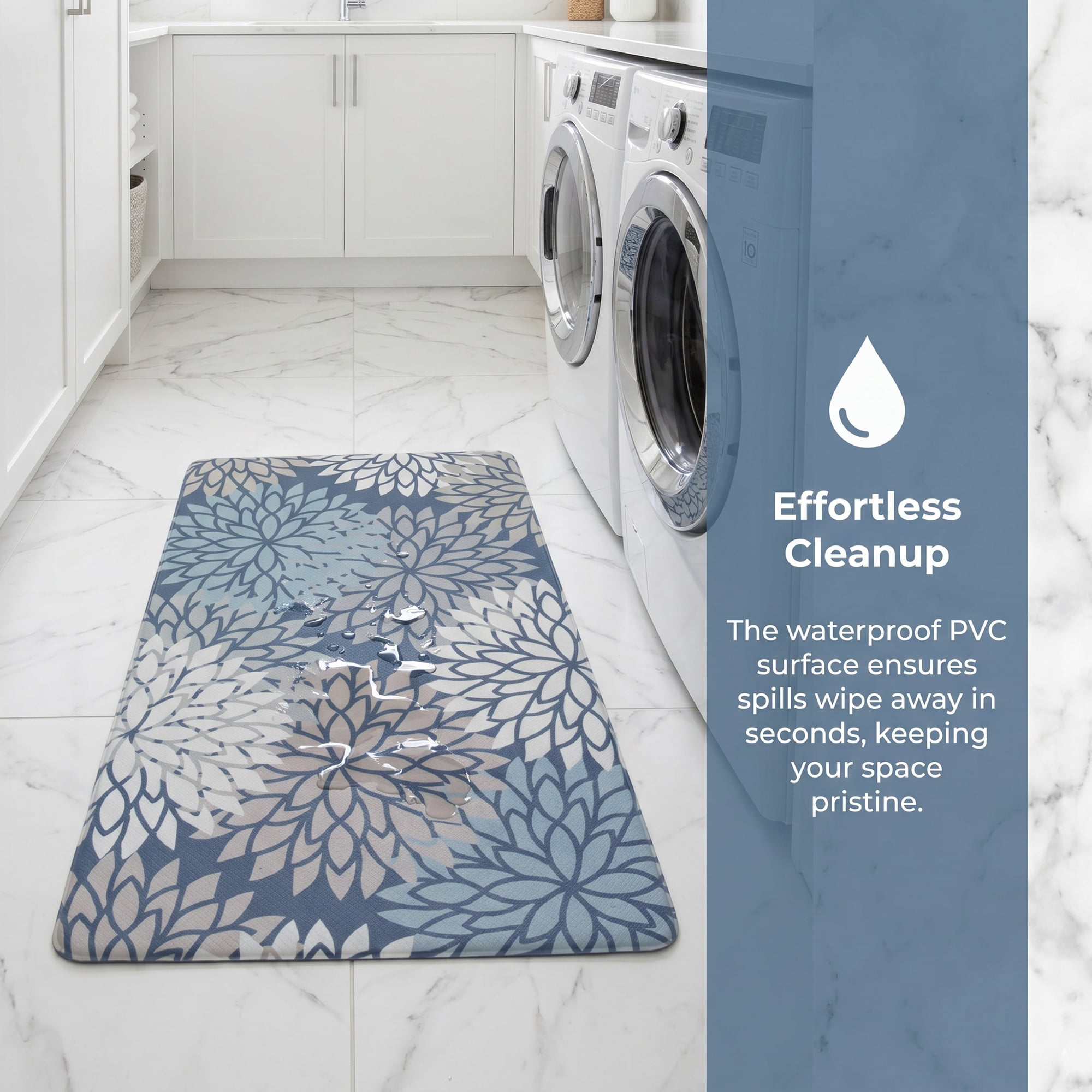 Unique Bargains Ergonomic Kitchen Mats Blue Flower 30" x 17"