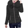 thumbnail image 3 of VNKIDY Women's Coat Autumn Winter Solid Color Puffer Jacket With Oversized Fuzzy Hood Long Sleeve Zipper Thermal Coat For Casual Daily Streetwear Activities Warm Outerwear, 3 of 9