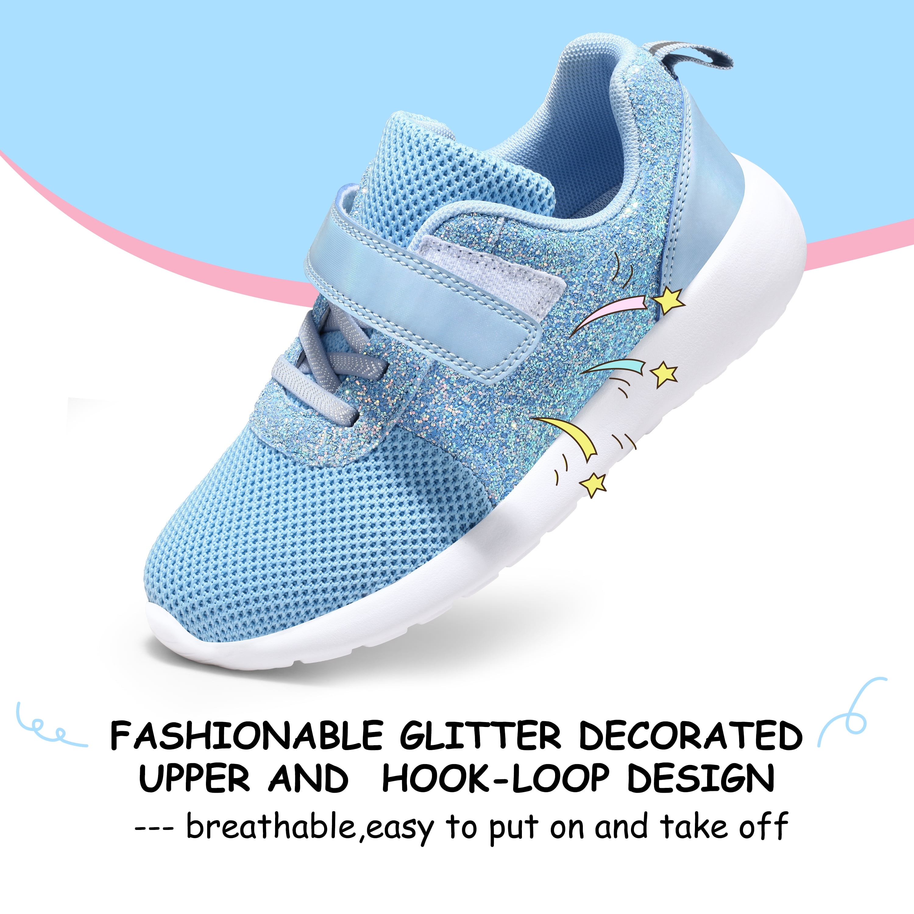 HARVEST LAND Girls Glitter Sneakers Slip-on Athletic Tennis Shoes for Boys Toddler Little/Big Kids