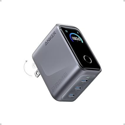 Anker Prime USB C Charger Block, 160W 3-Port GaN Phone Charger, Smart Display&Touch Control Phantom Gray (Cable Not Included,Non-Battery)