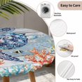thumbnail image 3 of Sea Turtle Coastal Round Tablecloth for 45-54 Inch Tables,Fitted Table Cover with Elastic Edge,Summer Beach Coral Starfish Wooden Waterproof Outdoor Table Cloth Protector for Patio Garden Dinner, 3 of 9