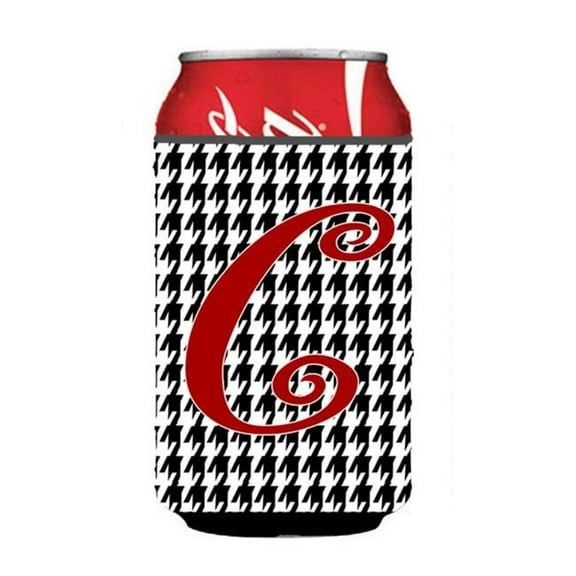 Letter C Initial Monogram - Houndstooth Black Can Or Bottle Hugger
