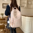 thumbnail image 5 of Bow Print Large Capacity Backpack, Multi-Pocket Zipper Closure School Bag with Pendant for Travel Work Shopping (Pink), 5 of 10