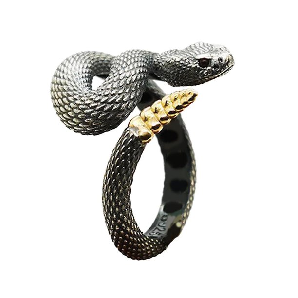 Anillo de serpiente para hombres y mujeres, anillo de envoltura de dedo completo, anillos punk de motociclista llamativos
