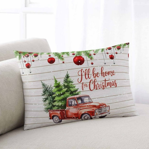 Red Christmas Body Pillow Cover, Pillowcase Protectors with Zipper, Breathable Decorative Throw Pillow Case Cover, Truck Xmas Tree Ball Snowflake Winter Wooden Pillow Shams for Couch Sofa 24x36Inch
