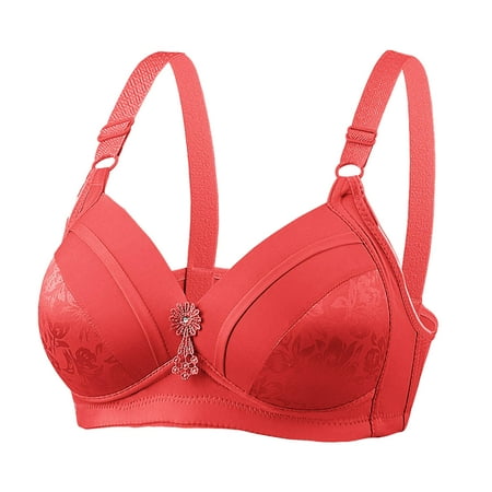 Front Closure Bras for Women No Underwire Lactation Vest Bra Back Adjustment Yoga Running Bra V-Neck Padded Bra Feature Hook and Eye Closure Demi & Balconette Bra Style Y-577   Red XXL