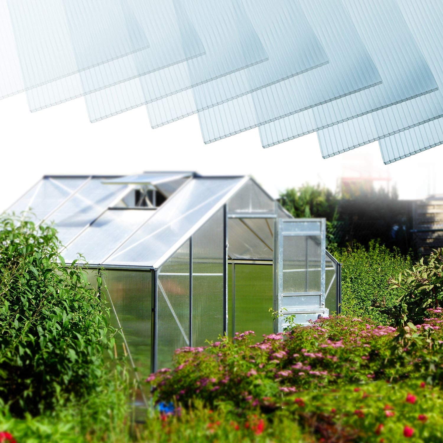 2'x4' Polycarbonate Greenhouse Panels,14 Pcs Twin-Wall 4mm Polycarbonate Waterproof UV Protected Reinforced Clear Sheets, DIY Panels for Outdoor, Plant Stand Roof, Greenhouse