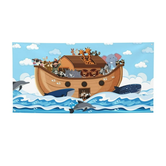 Picia Animals on Noah's Ark Pattern Party Banner, Festive Decoration, Holiday Banner, Celebration Decor, Event Banner, Reusable Party Banner-Small