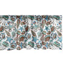 Ambesonne Medusa Window Valance, Crabs Octopus Shells Sea, 54" X 12", Turquoise Brown