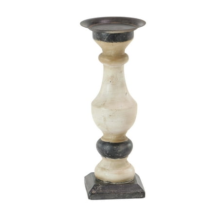 Decmode Set of Two - 10 and 14 Inch Wooden Baluster Candle Holders, White