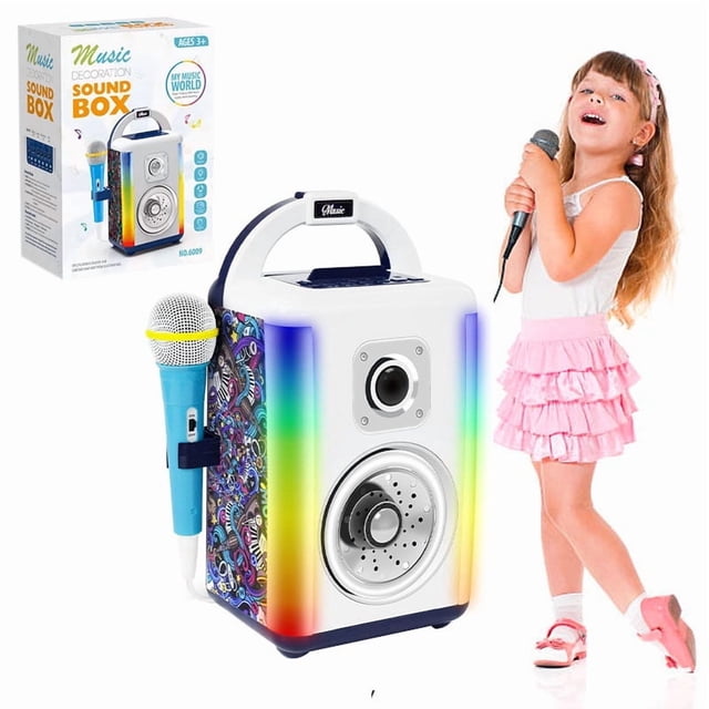 Bocina De Karaoke Para Niños Con Luz Bluetooth Portatil Azul